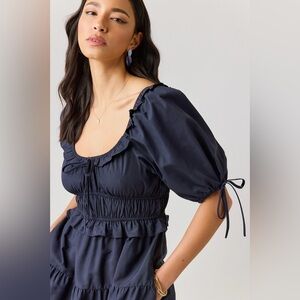 RAYE RUCHED WAIST MIDI DRESS - Blue Rain